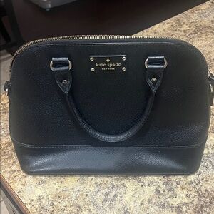 kate spade Black Leather Dome Satchel with Gold Hardware